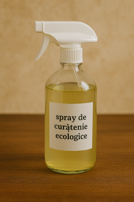 Spray-uri de curățenie ecologice, păstrate în sticle refolosite