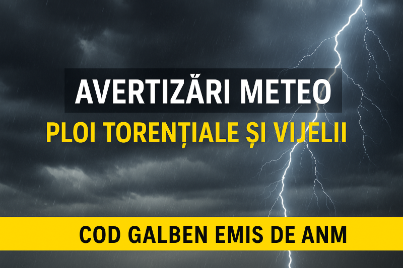 Avertizări meteo de ploi torențiale și vijelii