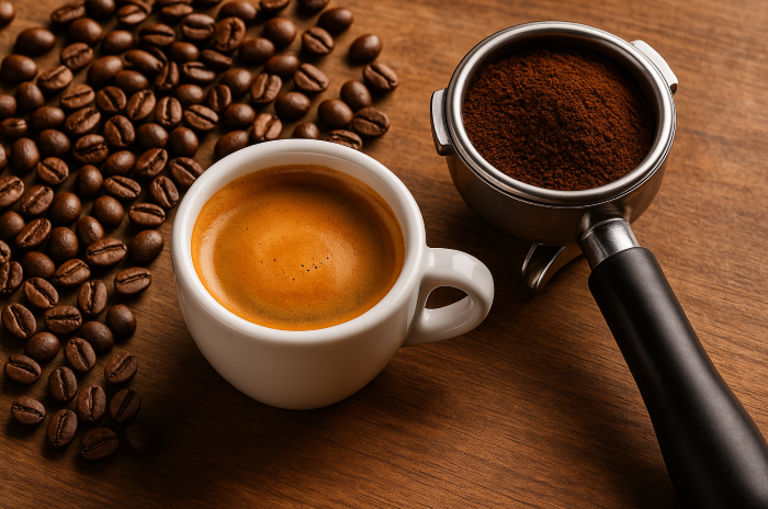 cafea boabe prajita, pregatita pentru espressor