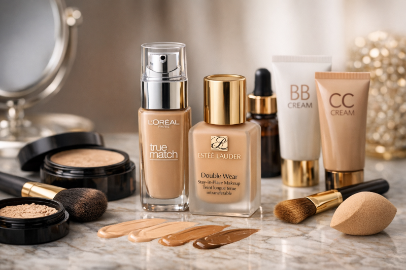 Produse de machiaj pe marmură