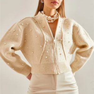 cardigan bej scurt