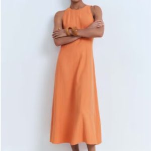 rochie midi vapororasa portocalie