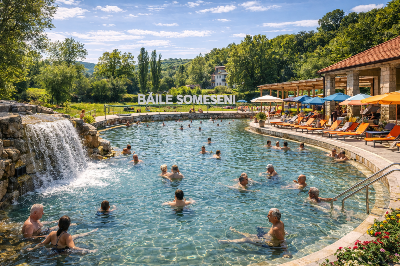 Bazinul de la Băile Someșeni în soare