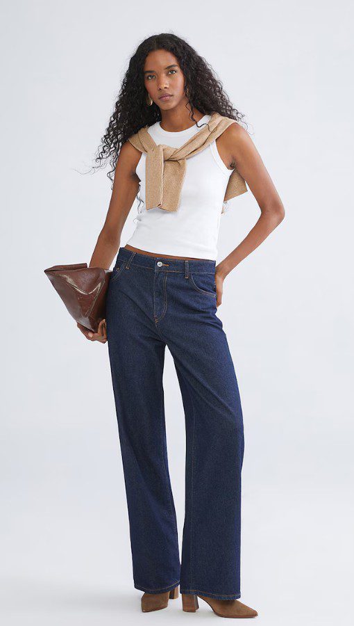 Blugi drepti cu talie inalta, Bleumarin