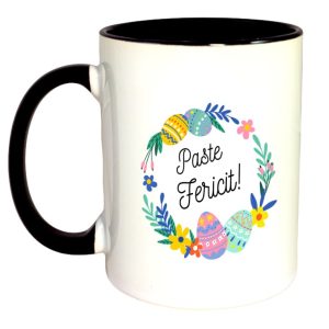 Cana personalizata cu interior colorat, negru, Paste fericit!