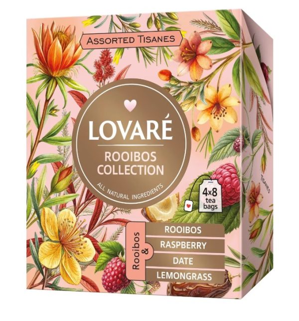 Ceai asortat Rooibos Lovare, set 32 pliculete, 4 arome