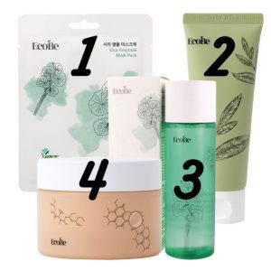 EcoBe Cica Calm Ritual– Pachet rutina coreeana anti-iritatii, ten sensibil, curatare, toner, masca si crema
