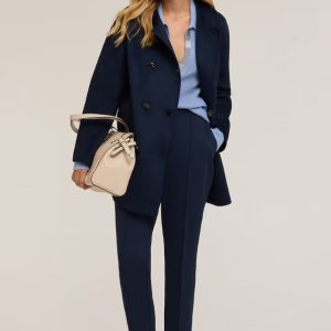 Pantaloni crop cu croiala conica si detalii cu pensa, Bleumarin