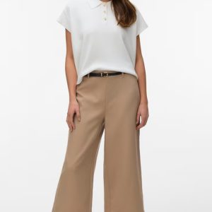 Pantaloni culotte capri cu croiala ampla, Maro nisip