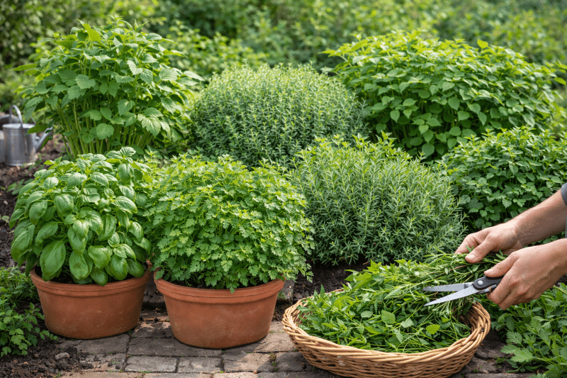 Plante de ierburi proaspete în grădină