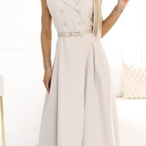 Rochie camasa cu nasturi aurii si curea, Crem