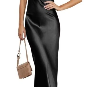 Rochie de seara din satin, Ronyes, teaca cu talie inalta, negru