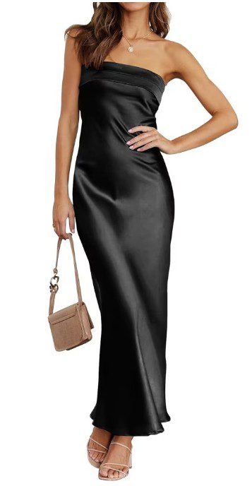Rochie de seara din satin, Ronyes, teaca cu talie inalta, negru