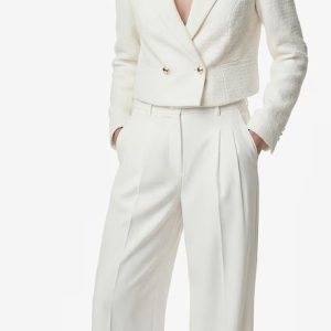 Sacou crop cu doua randuri de nasturi, Alb murdar