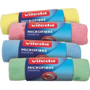 Set 4 lavete universale, Vileda, Microfibra, Pentru curatare umeda si uscata, Multicolore, 32x32cm