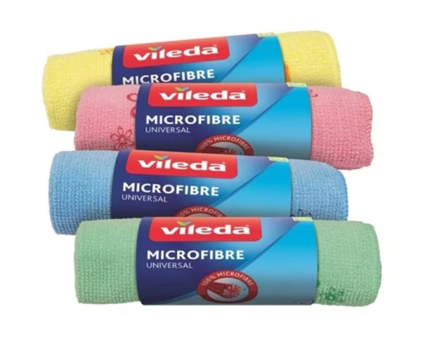 Set 4 lavete universale, Vileda, Microfibra, Pentru curatare umeda si uscata, Multicolore, 32x32cm