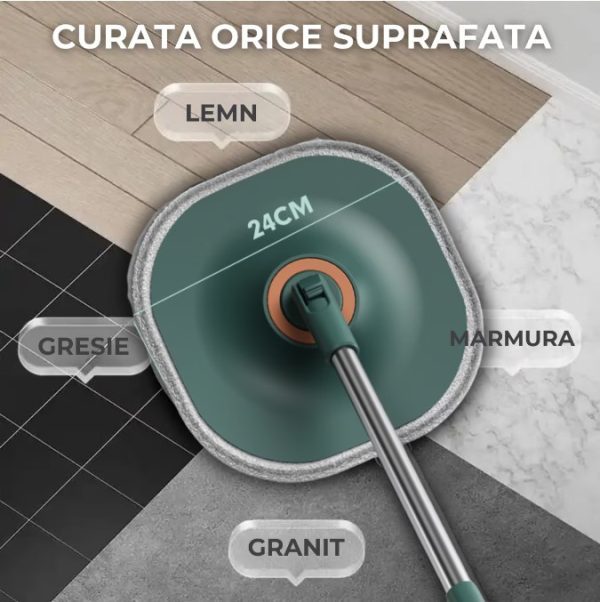 Set Mop Rotativ cu Galeata DreamRamp, Separa Apa Murdara de Cea Curatam Consum Redus de apa si detergent, 2 rezerve
