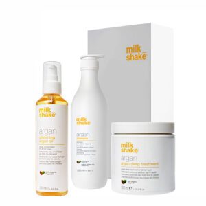 Kit pentru hidratare si reparare Milk Shake Argan Oil Sampon 1000 ml + Masca 500 ml + Ulei 250 ml (Concentratie: Sampon, Gramaj: 1000 ml + 500 ml + 250 ml)