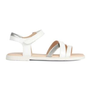 Sandale de piele ecologica cu velcro Karly - Alb/Argintiu