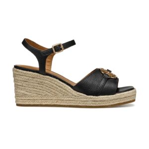 Sandale din piele cu talpa wedge - Negru