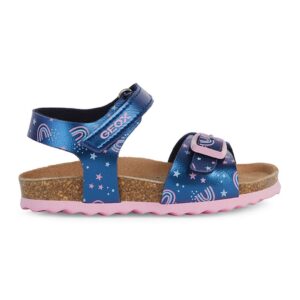 Sandale de piele ecologica cu unicorn - Roz deschis/Bleumarin