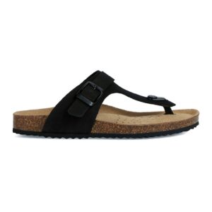 Papuci flip-flop din piele cu catarama - Negru