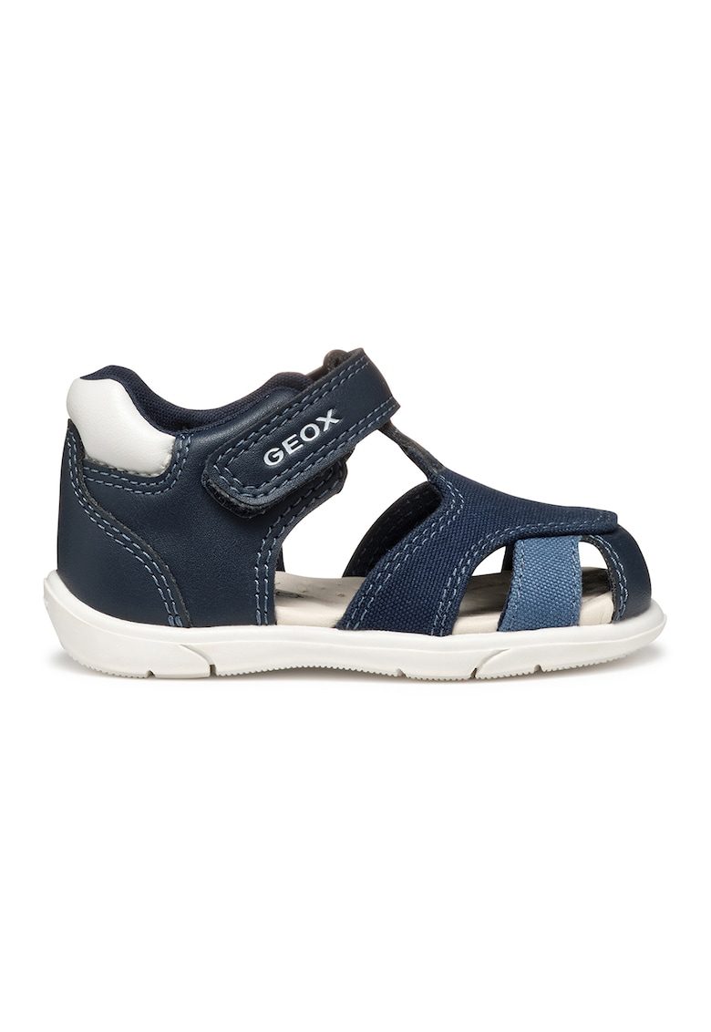 Sandale de piele ecologica si material textil - Alb/Bleumarin