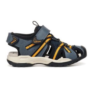 Sandale fisherman de piele ecologica si material textil Borealis - Negru/Albastru petrol