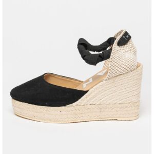 Sandale-espadrile wedge de piele intoarsa - Negru
