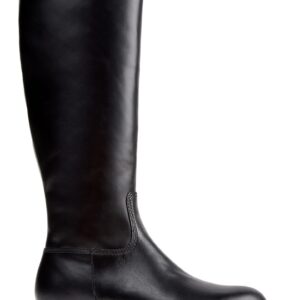 Cizme lungi din piele cu fermoar - Negru