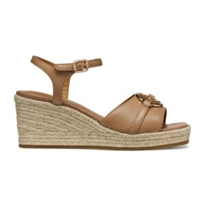 Sandale din piele cu talpa wedge - Bej inchis