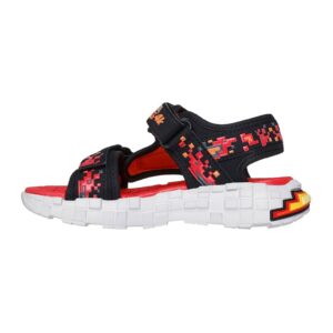 Sandale Mega Craft cu velcro si talpa plata - Negru/Portocaliu