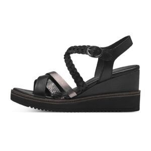 Sandale wedge cu detalii de piele - Negru
