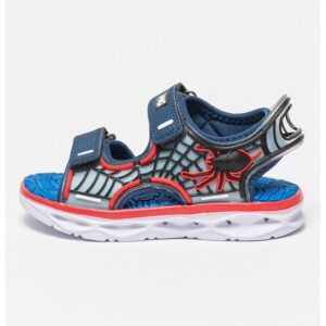 Sandale cu velcro si model grafic - Rosu/Albastru royal/Bleumarin