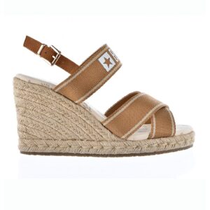 Sandale wedge cu logo - Bej