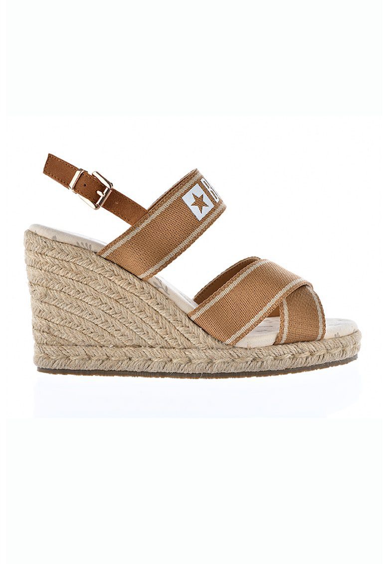 Sandale wedge cu logo - Bej
