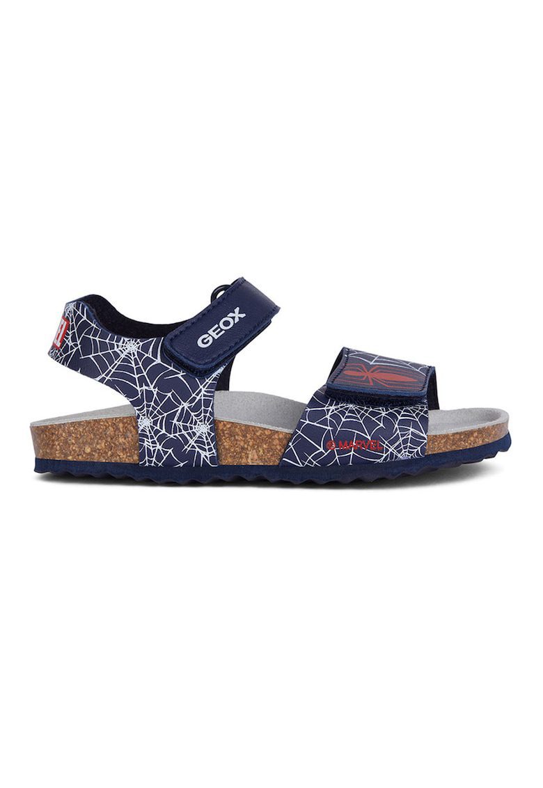 Sandale de piele ecologica cu model Spiderman - Rosu/Bleumarin