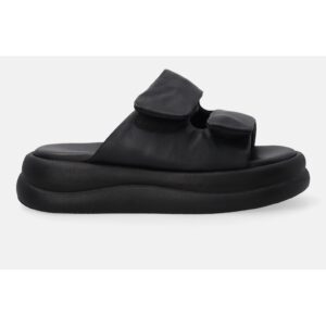Papuci din piele cu barete cu velcro