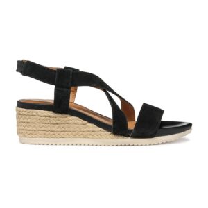 Sandale-espadrile din piele intoarsa si piele cu talpa wedge - Negru