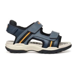 Sandale de piele ecologica cu banda velcro - Negru/Albastru petrol
