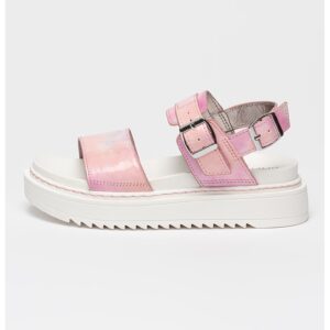 Sandale de piele ecologica cu aspect lacuit Jcadet - Alb/Roz pastel