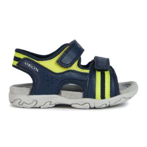 Sandale de piele ecologica cu aspect contrastant - Verde lime/Bleumarin