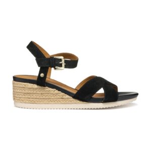 Sandale-espadrile din piele intoarsa cu talpa wedge - Negru
