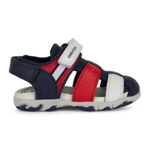 Sandale cu inchidere velcro si detalii din piele - Rosu/Bleumarin