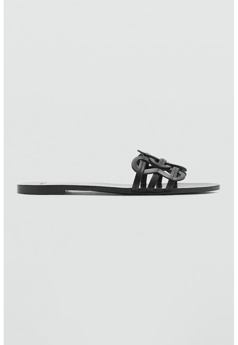 Papuci flatform din piele - Negru