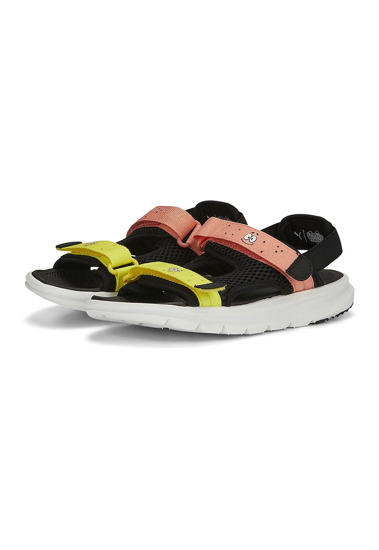 Sandale colorblock cu velcro Evolve - Negru/Galben/Roz somon