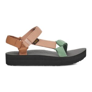 Sandale din material textil cu velcro - Maro/Verde pal/Roz prafuit