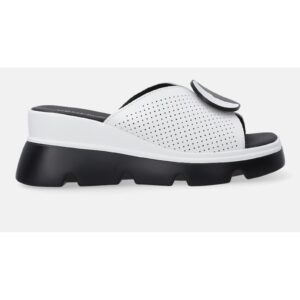 Papuci din piele cu talpa wedge si detalii perforate
