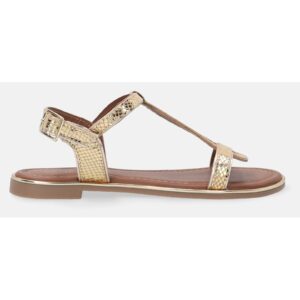 Sandale din piele cu textura tip reptila si aspect metalizat