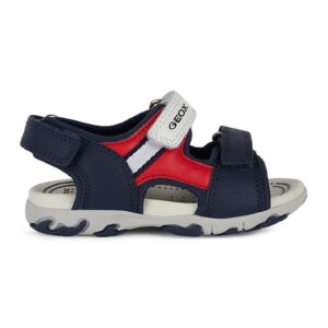 Sandale cu inchidere velcro si detalii din piele - Rosu/Bleumarin